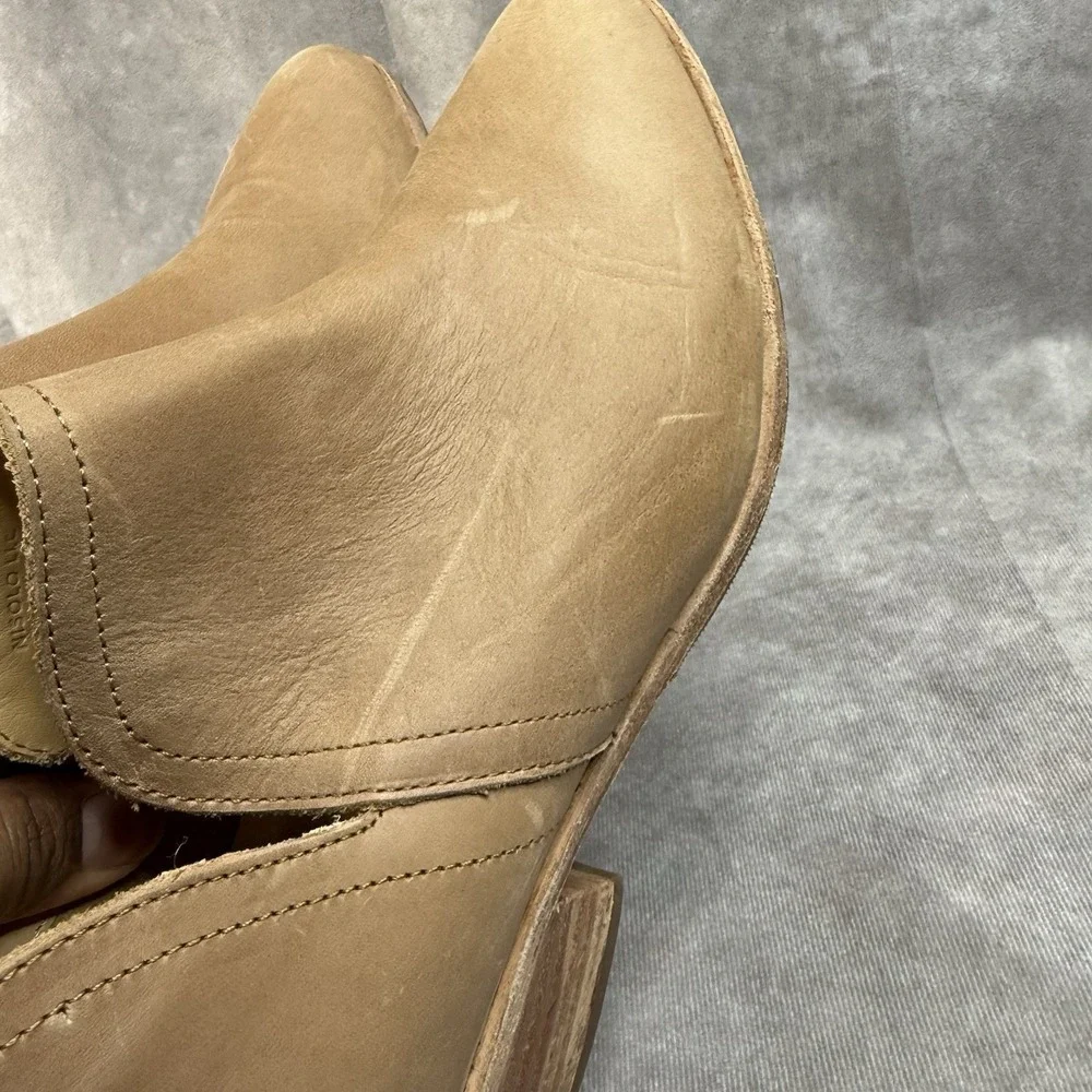 Nisolo Mia Leather Western Chunky Block Heel Ankle Bootie‎ In Tan Women's Size 9